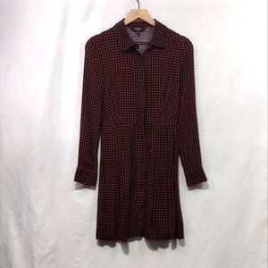 &Other Stories Long Sleeve Shirt Dress Womens 4 Red Blue Preppy Academia Retro